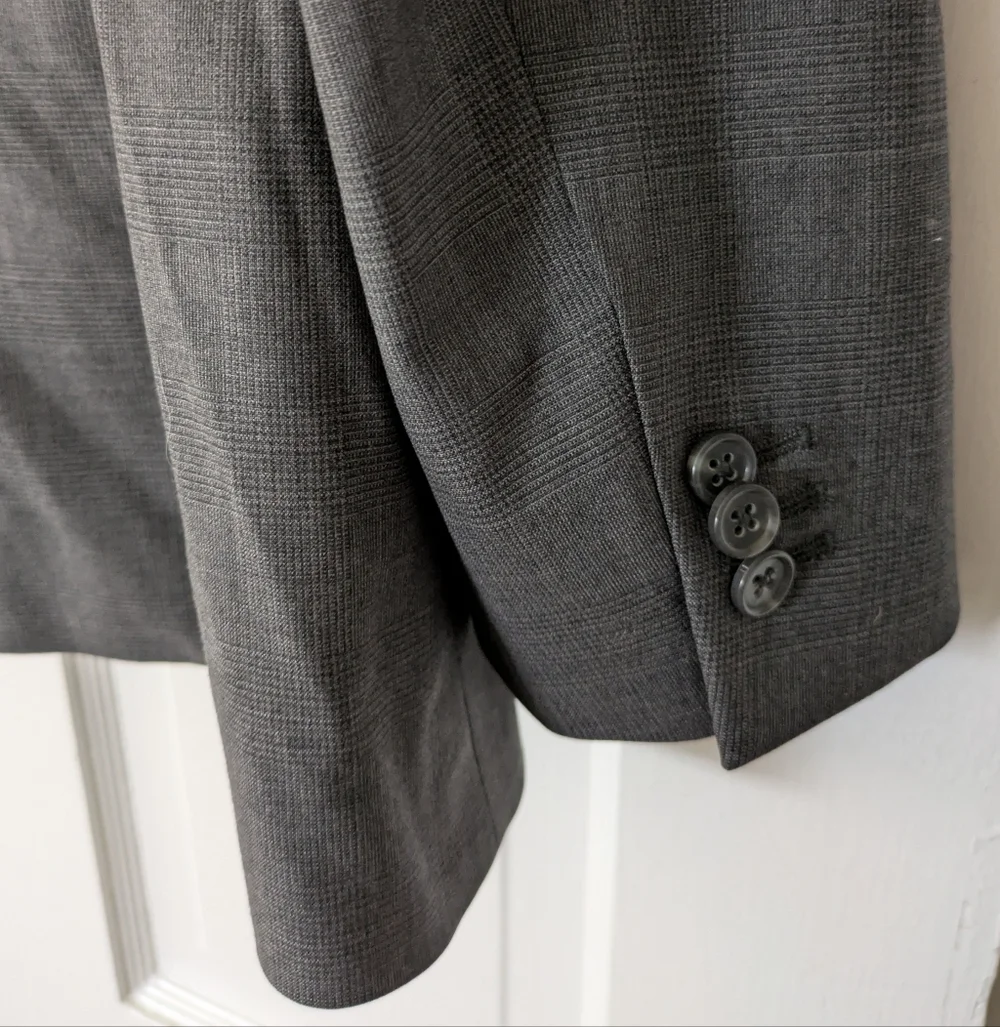 42R Banana Republic Tailored Fit Blazer Mens Grey Plaid Wool Sportcoat